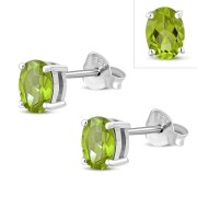 5x7mm Oval Prong-Set Peridot Stone Sterling Silver Stud Earrings - e446